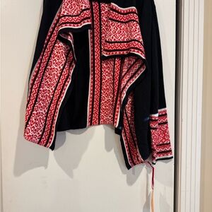 Ruby Rd. Black Sweater with Red Geometric Patterns